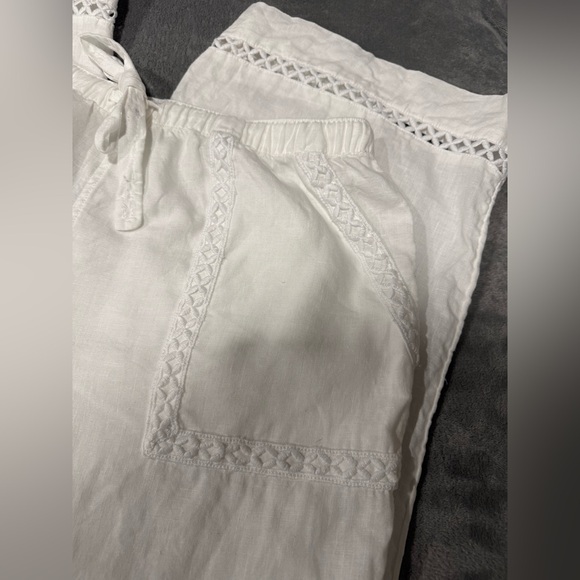 Joie White Linen Wide Leg Pants with Lace Accents - Picture 6 of 8